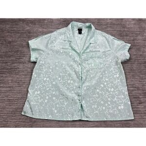 Secret Treasures Top Womens 2X Green Button Up Short Sleeve Polyester
